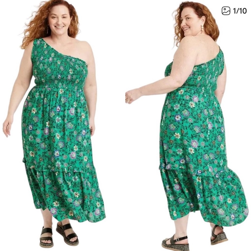Knox Rose Women’s Green Floral Smocked Dress Size Large